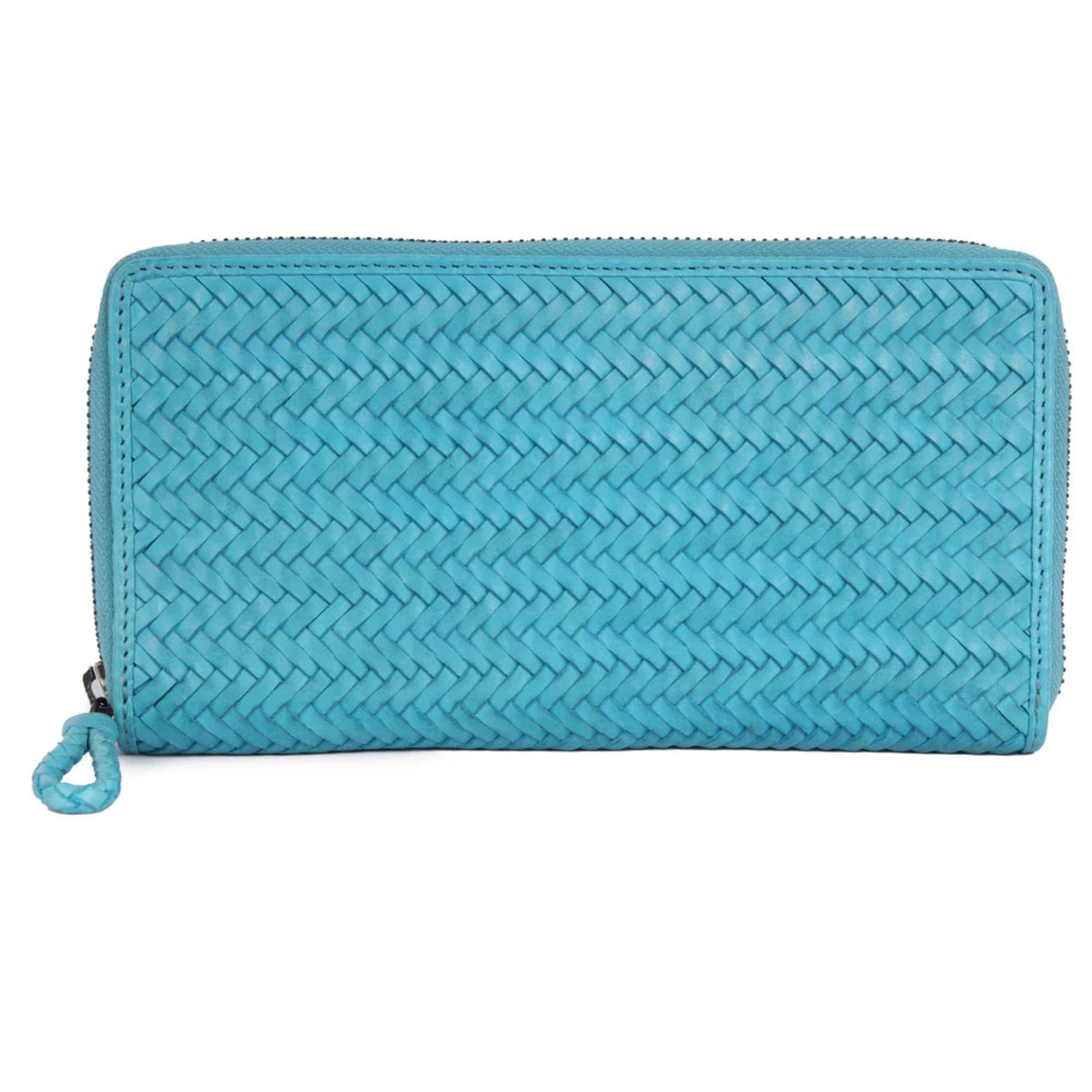 Talulah Woven Leather Large Zipper Wallet - Turquoise