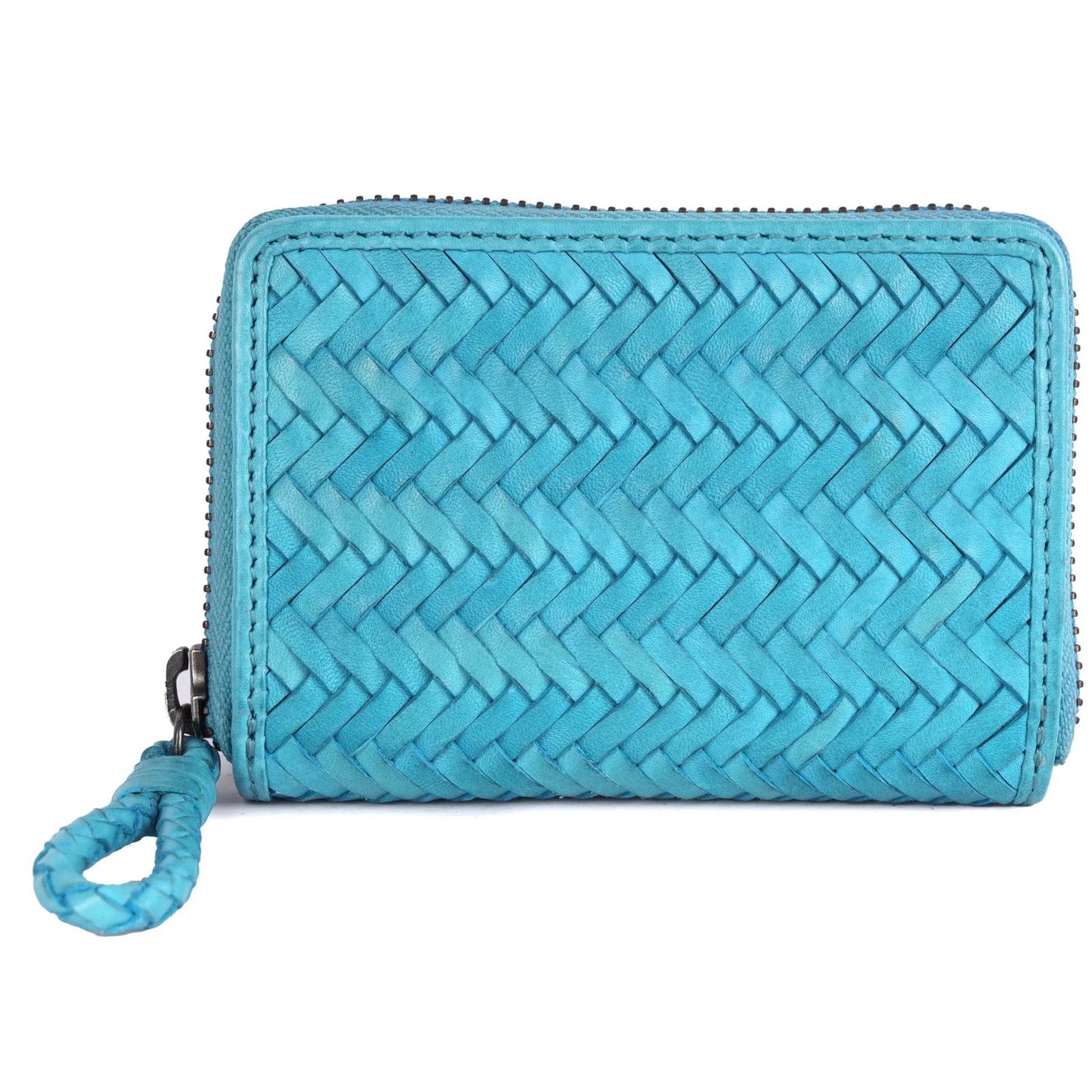 Smith Woven Leather Wallet - Turquoise
