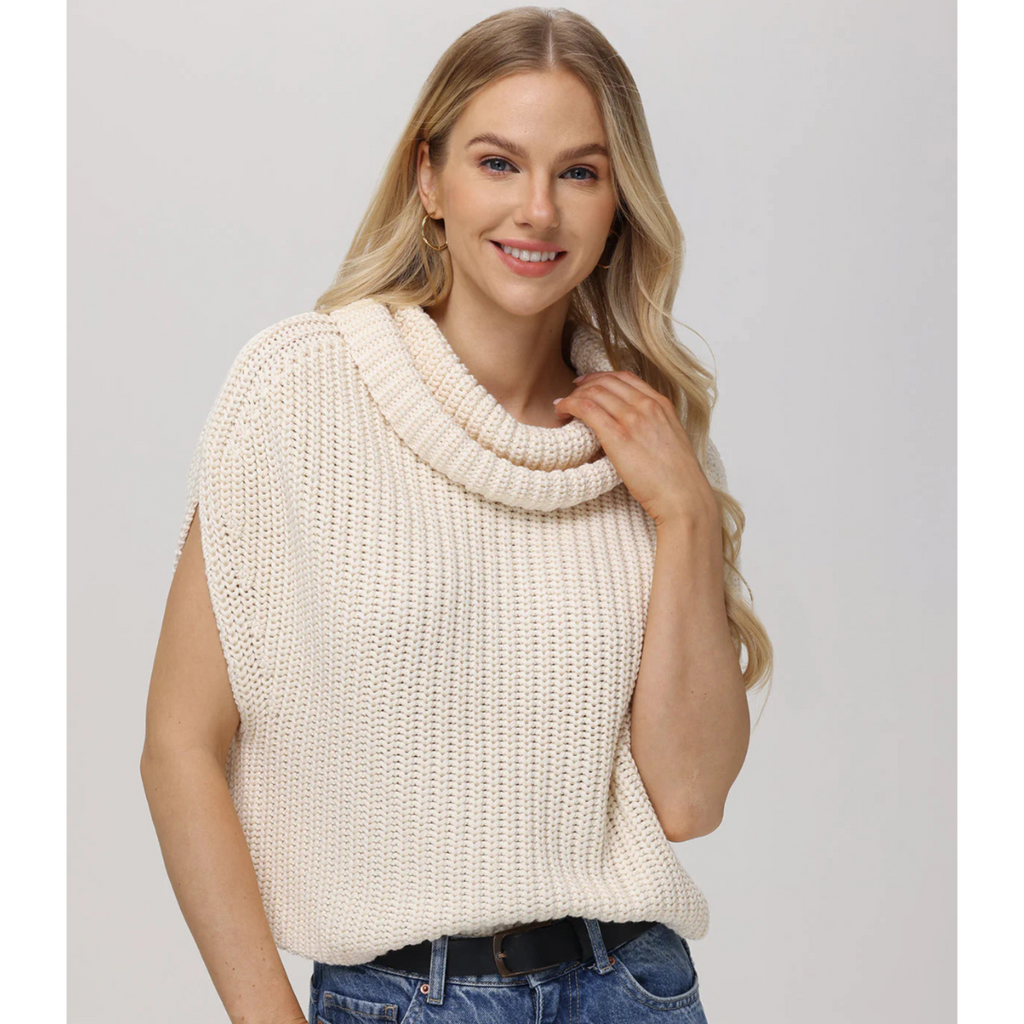 Cate Sleeveless Turtleneck Sweater - Cream