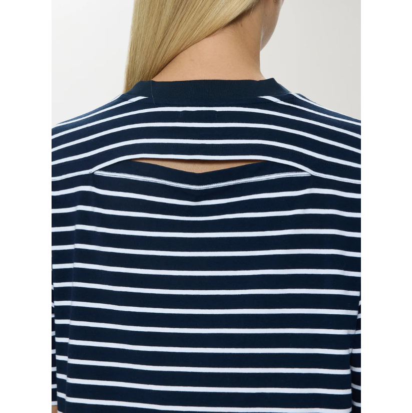 Mae Cropped Tee - Navy White Stripe