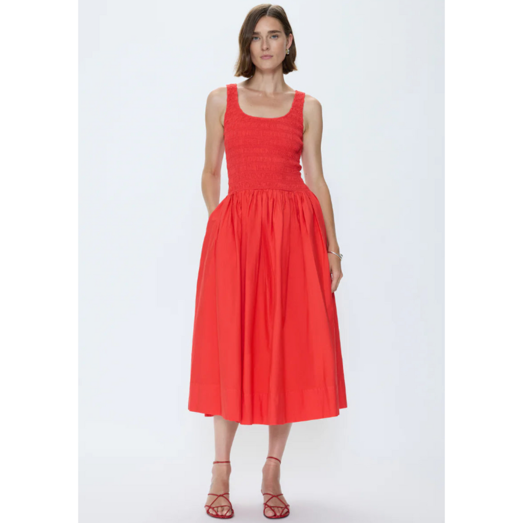 Alessia Smocked Drop Waist Dress - Maraschino