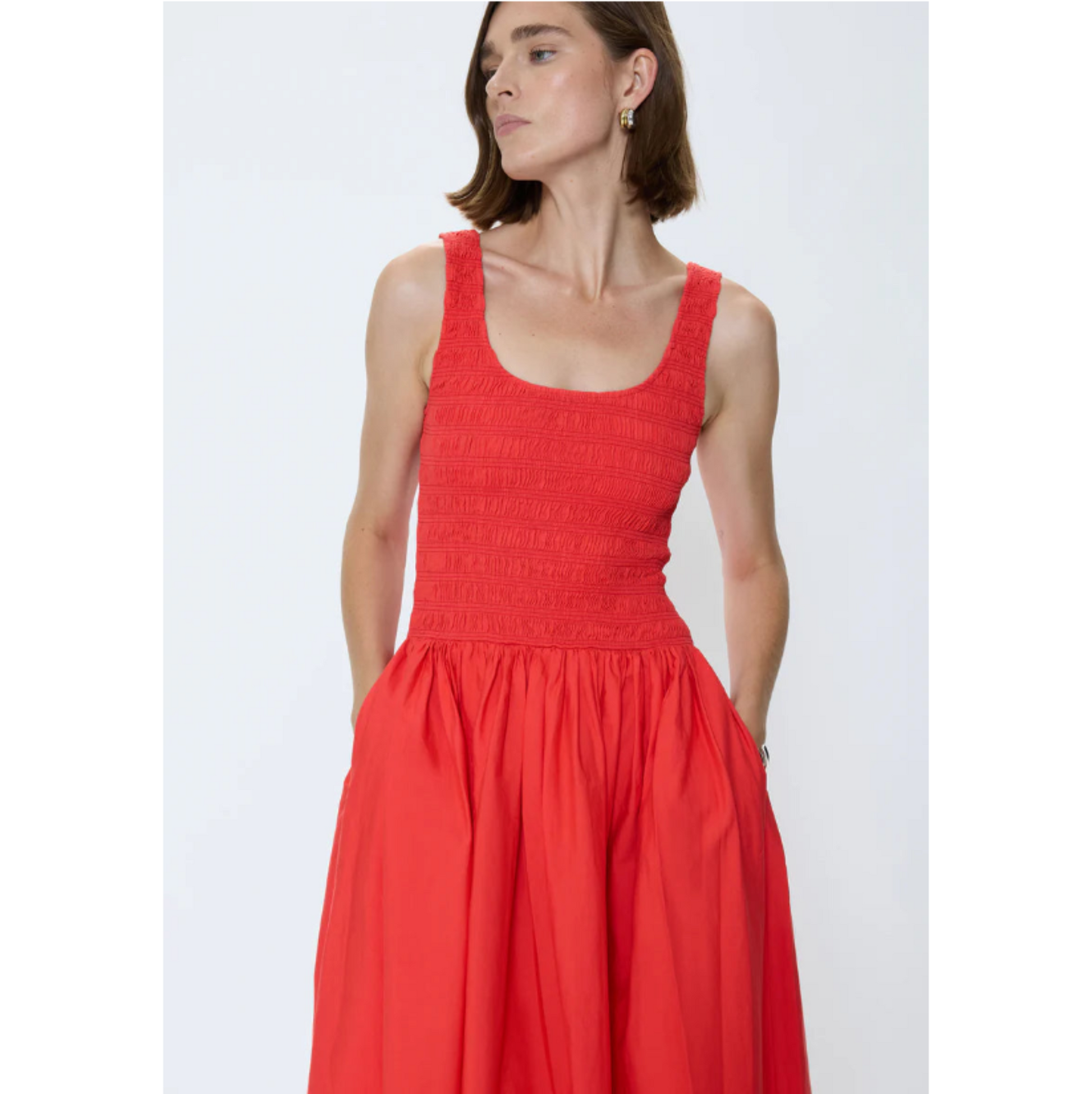 Alessia Smocked Drop Waist Dress - Maraschino