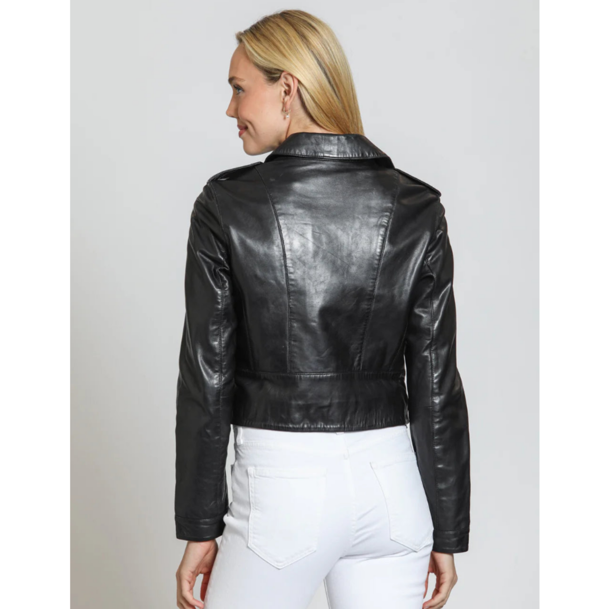 Cropped Washed & Waxed Leather Jacket - Black