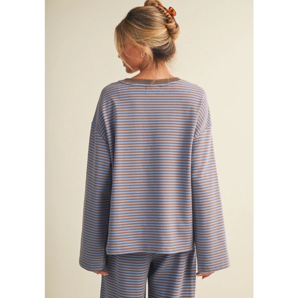 Long Sleeve Stripe Pullover - Blue Taupe