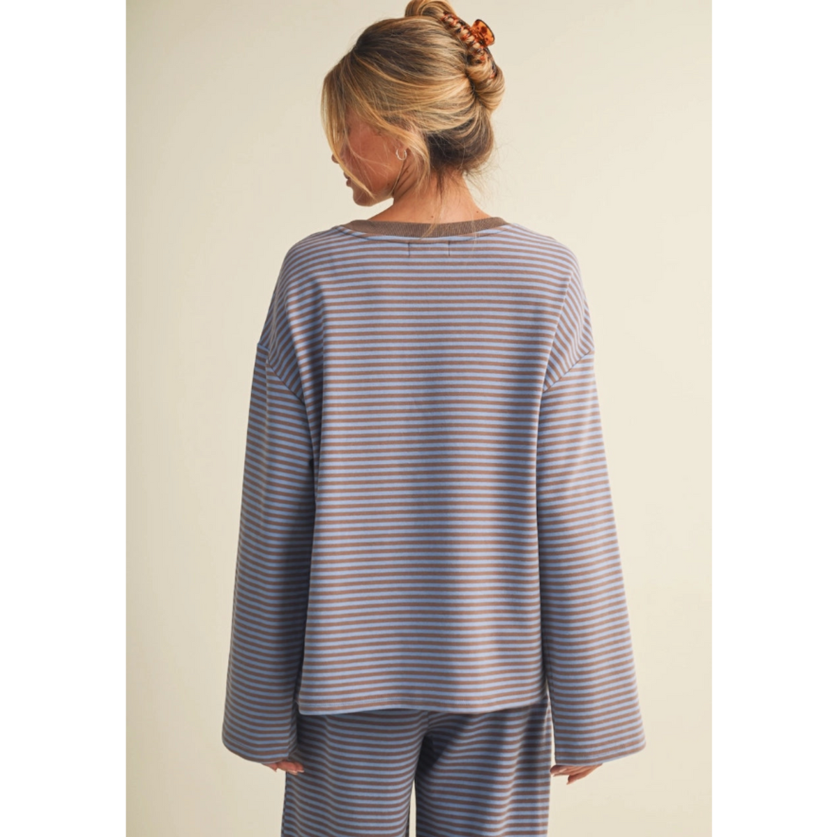 Long Sleeve Stripe Pullover - Blue Taupe
