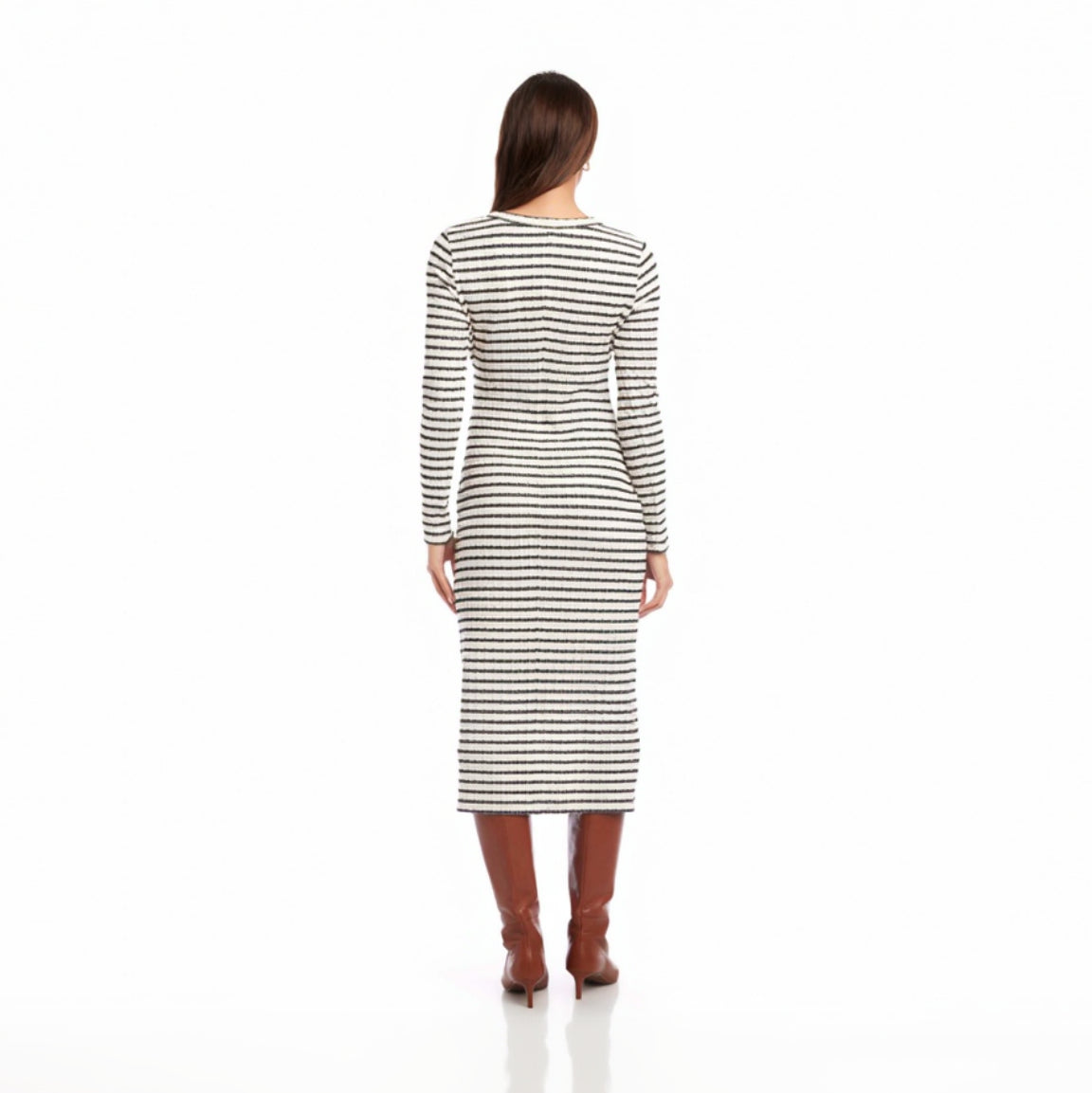 Maddie Long Sleeve Midi Dress w/ Tie Stripe