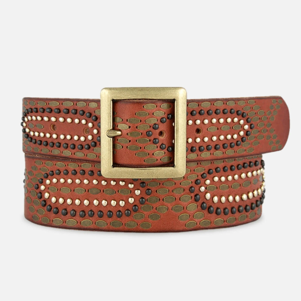 Daya Studded Leather Belt Cognac