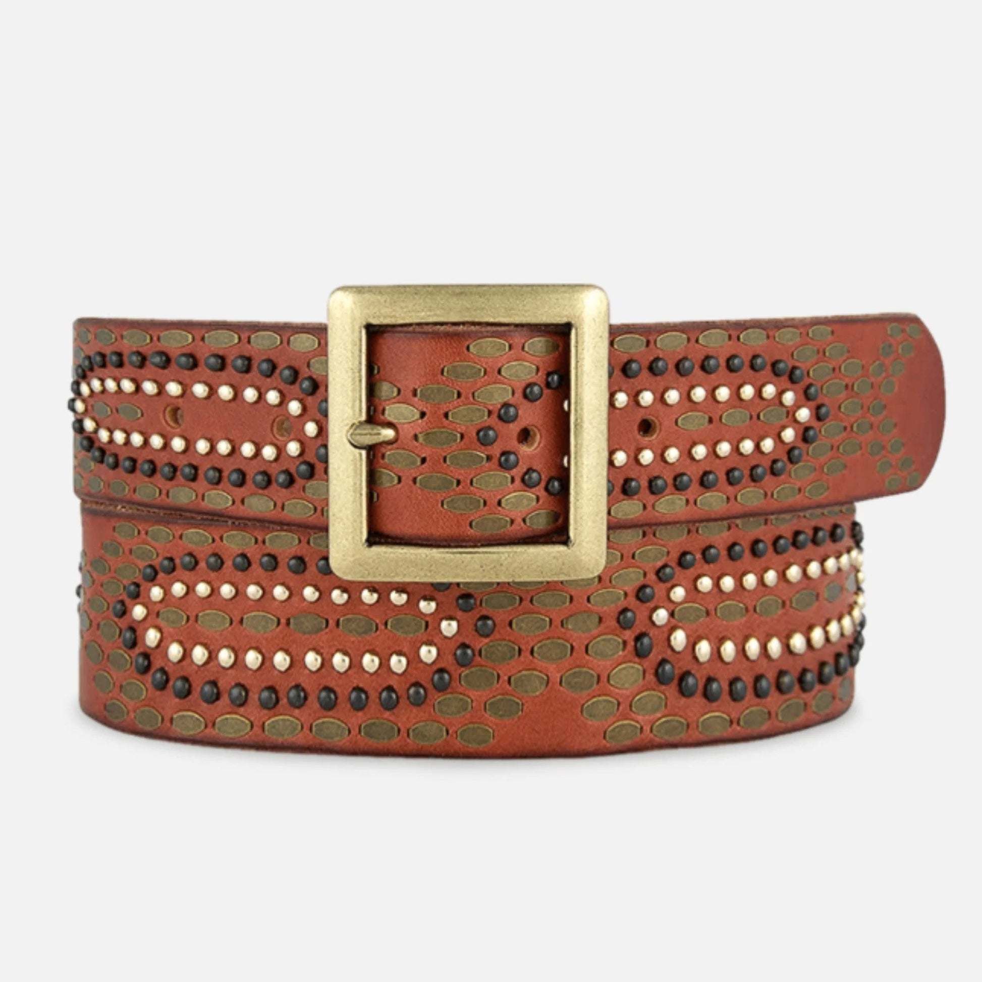 Daya Studded Leather Belt Cognac