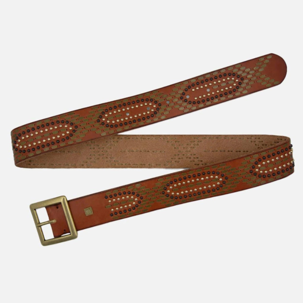 Daya Studded Leather Belt Cognac