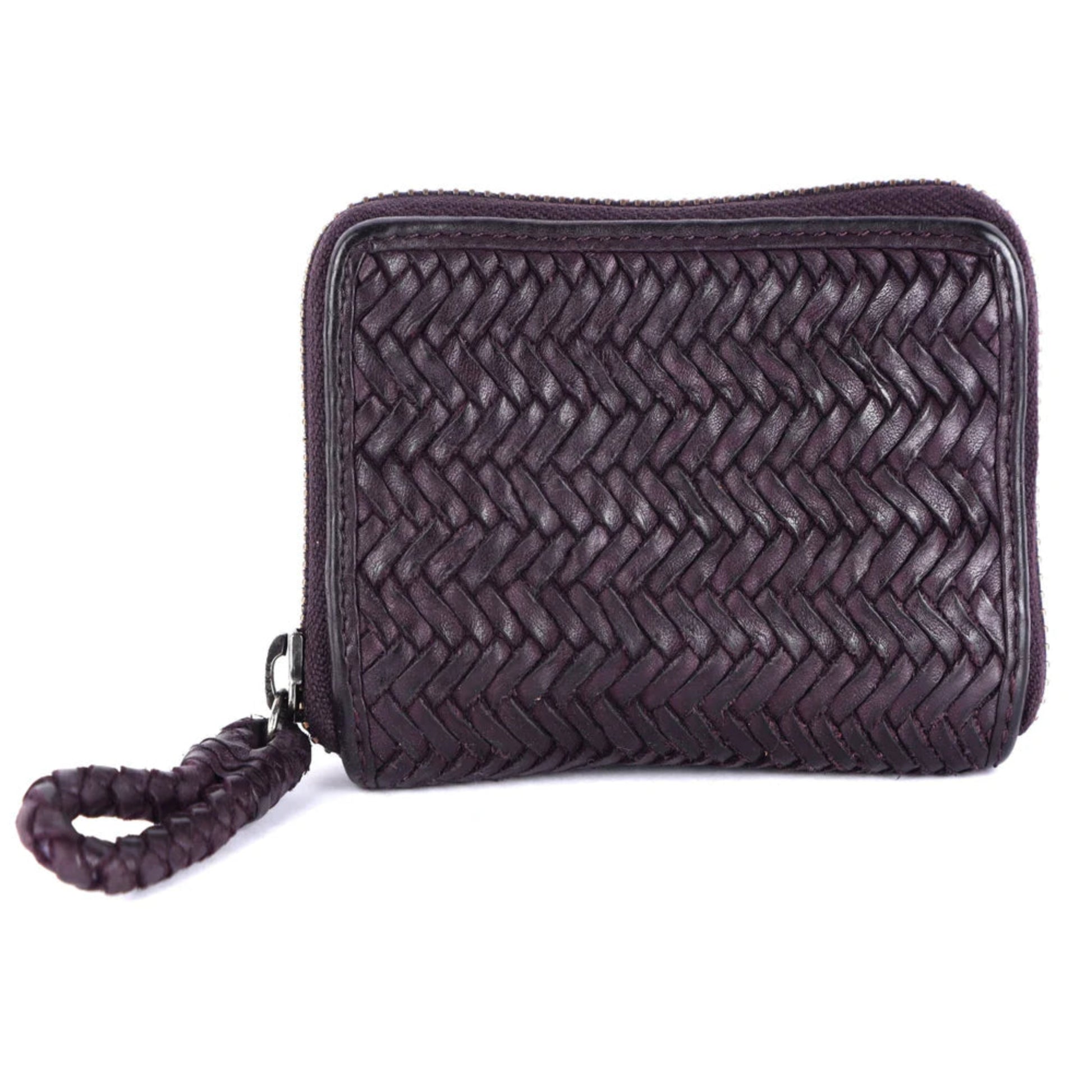 Skye Woven Leather Medium Zip Wallet - Aubergine