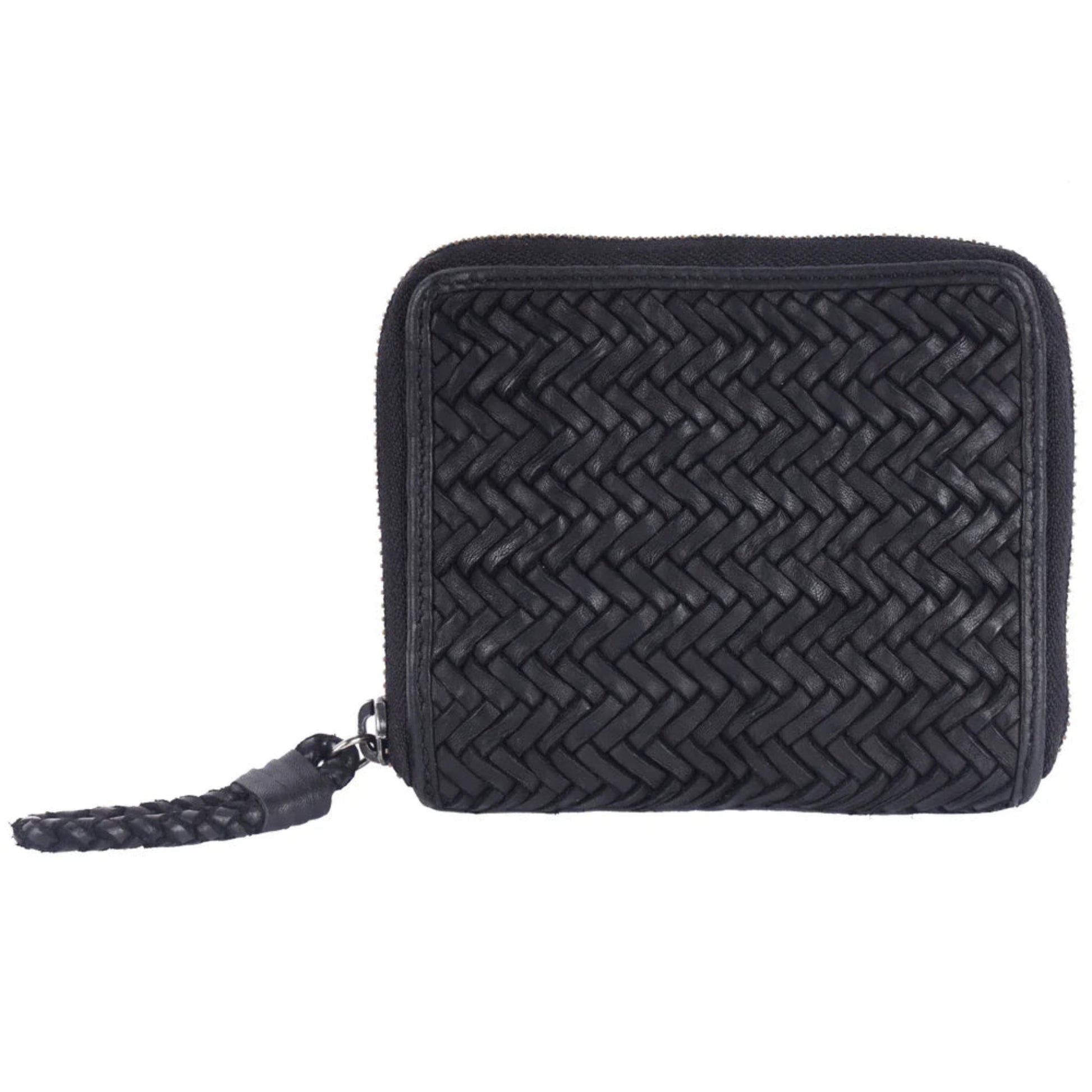 Skye Woven Leather Medium Zip Wallet - Black