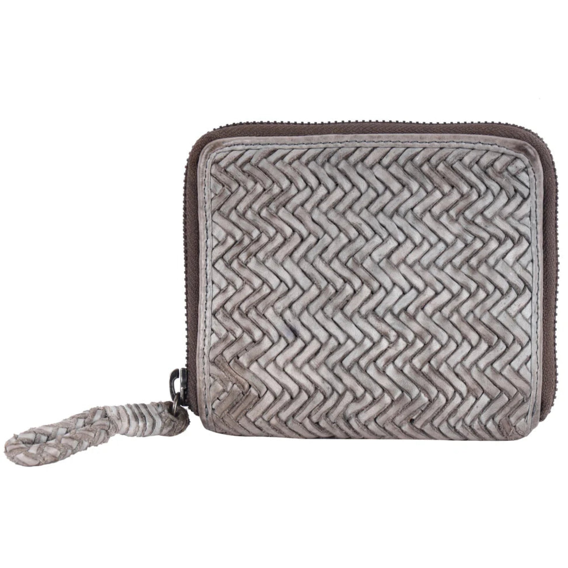 Skye Woven Leather Medium Zip Wallet - Grey