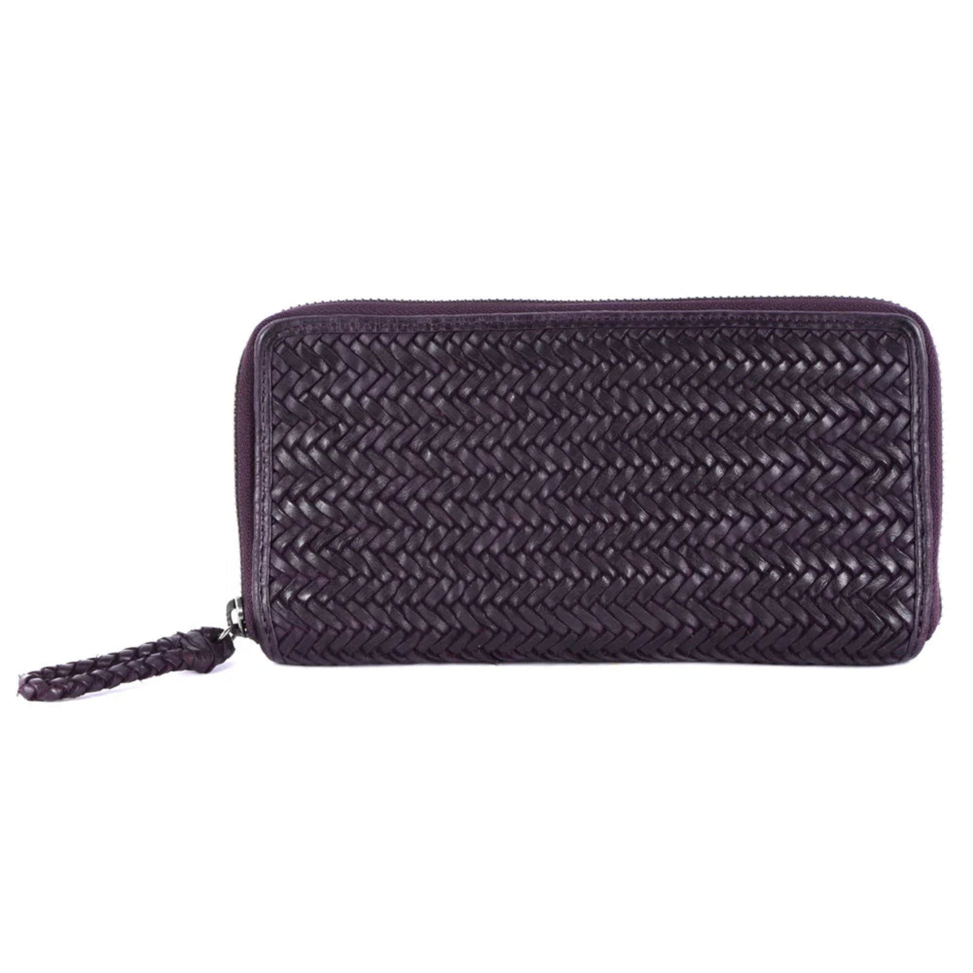 Talulah Woven Leather Large Zipper Wallet - Aubergine