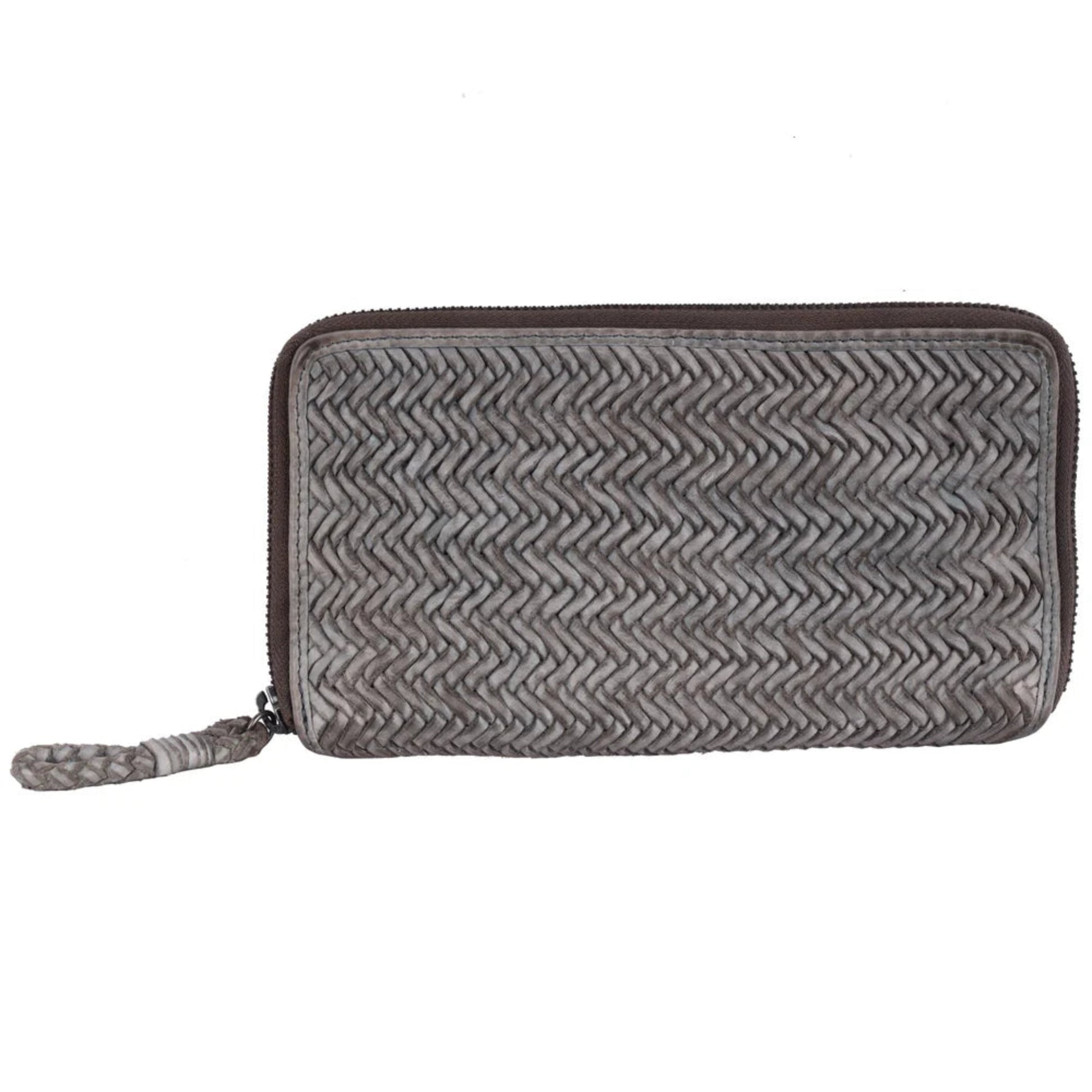 Talulah Woven Leather Large Zipper Wallet - Grey