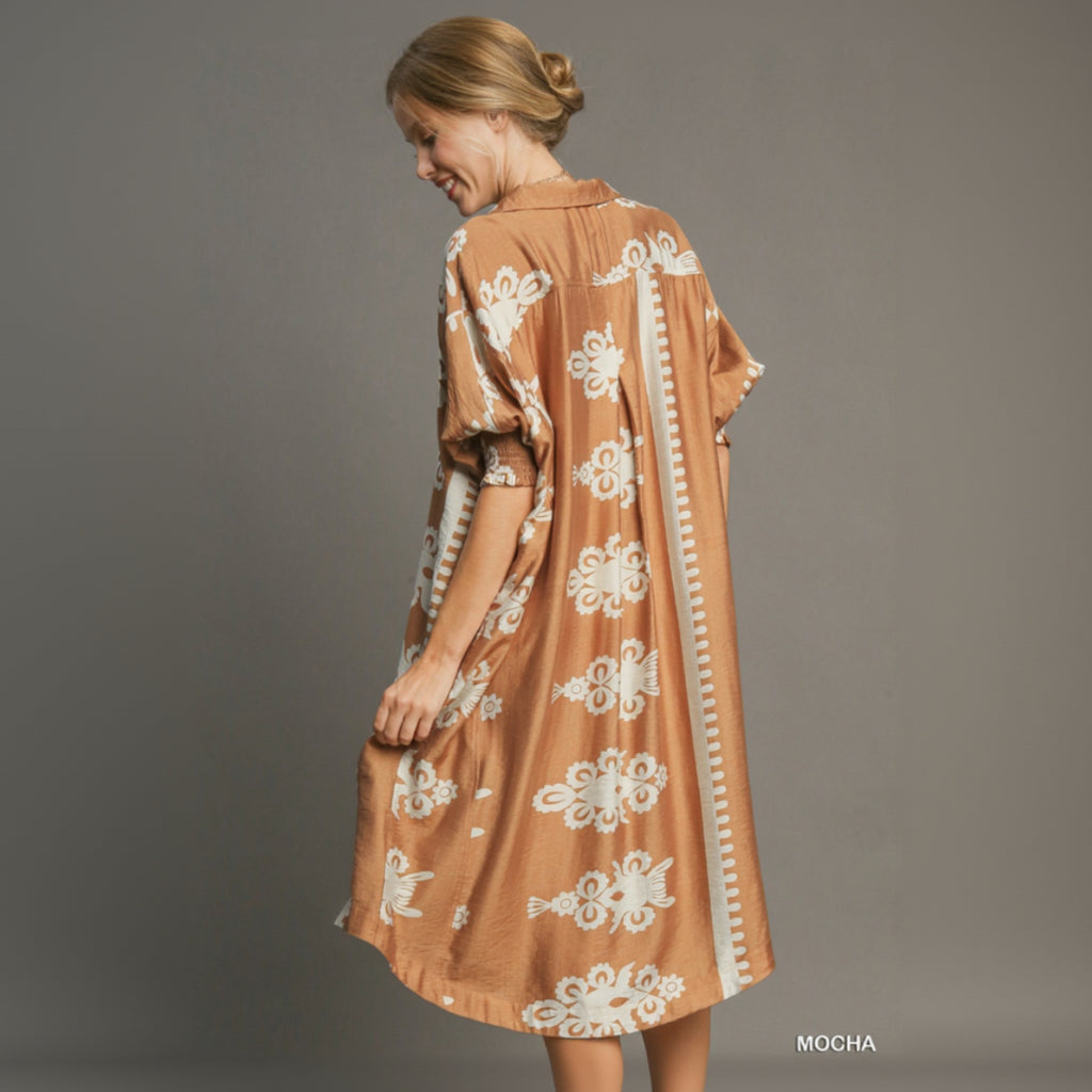 Abstract Print Midi Dress - Mocha