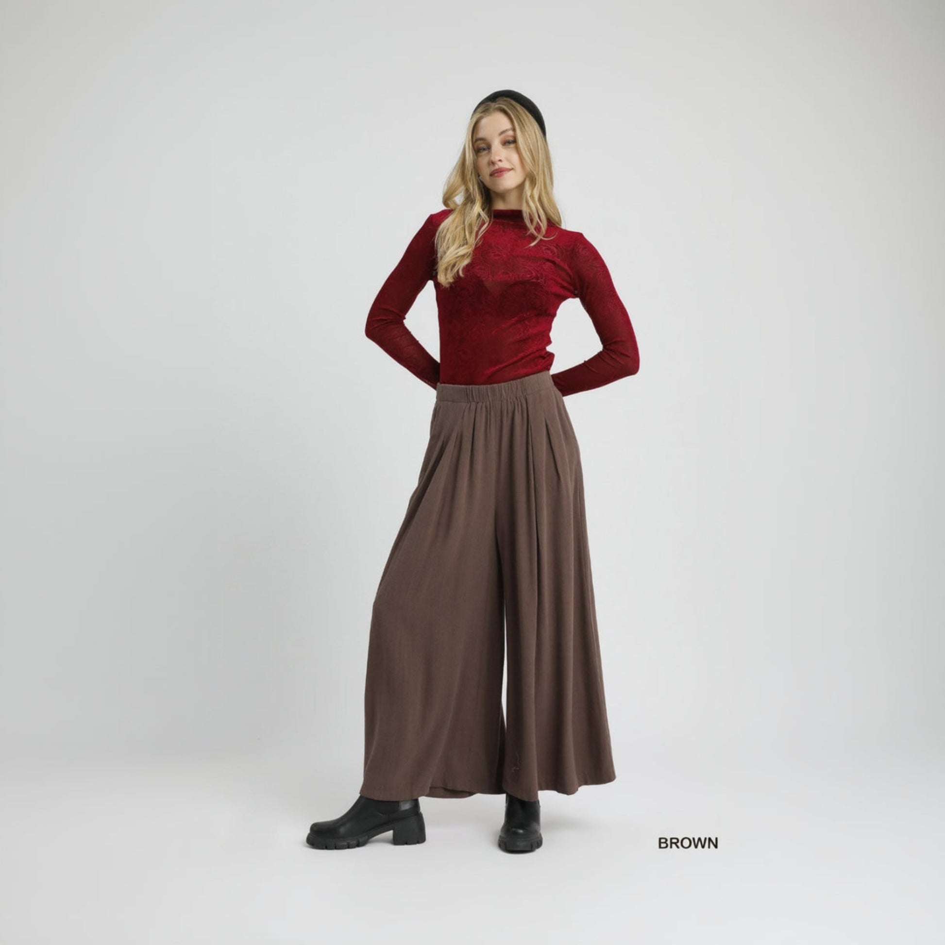Linen High-Waisted Wide Leg - Brown