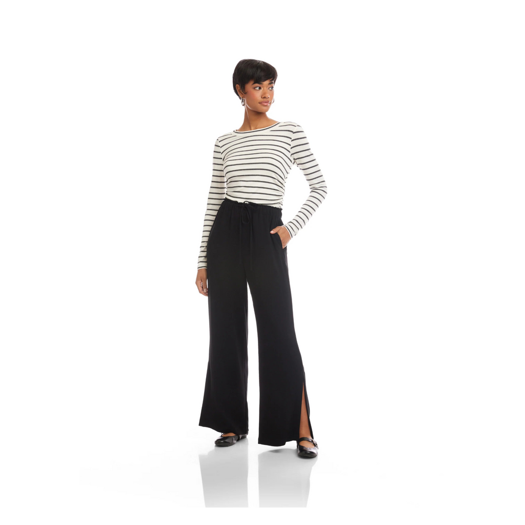 Helen Pants Wide Leg w/ Slit - Black