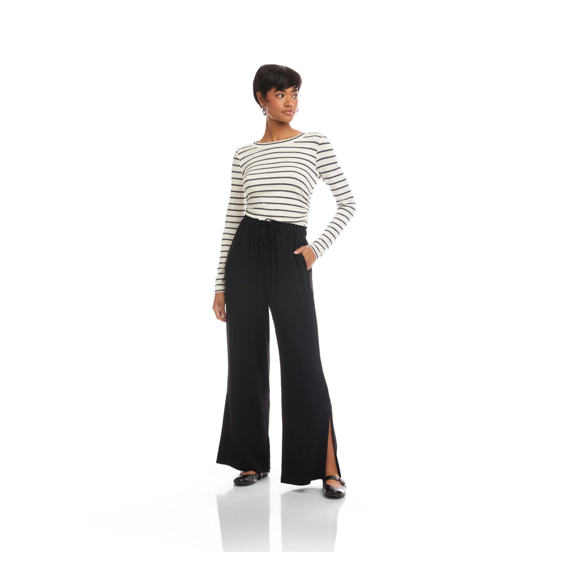 Helen Pants Wide Leg w/ Slit - Black