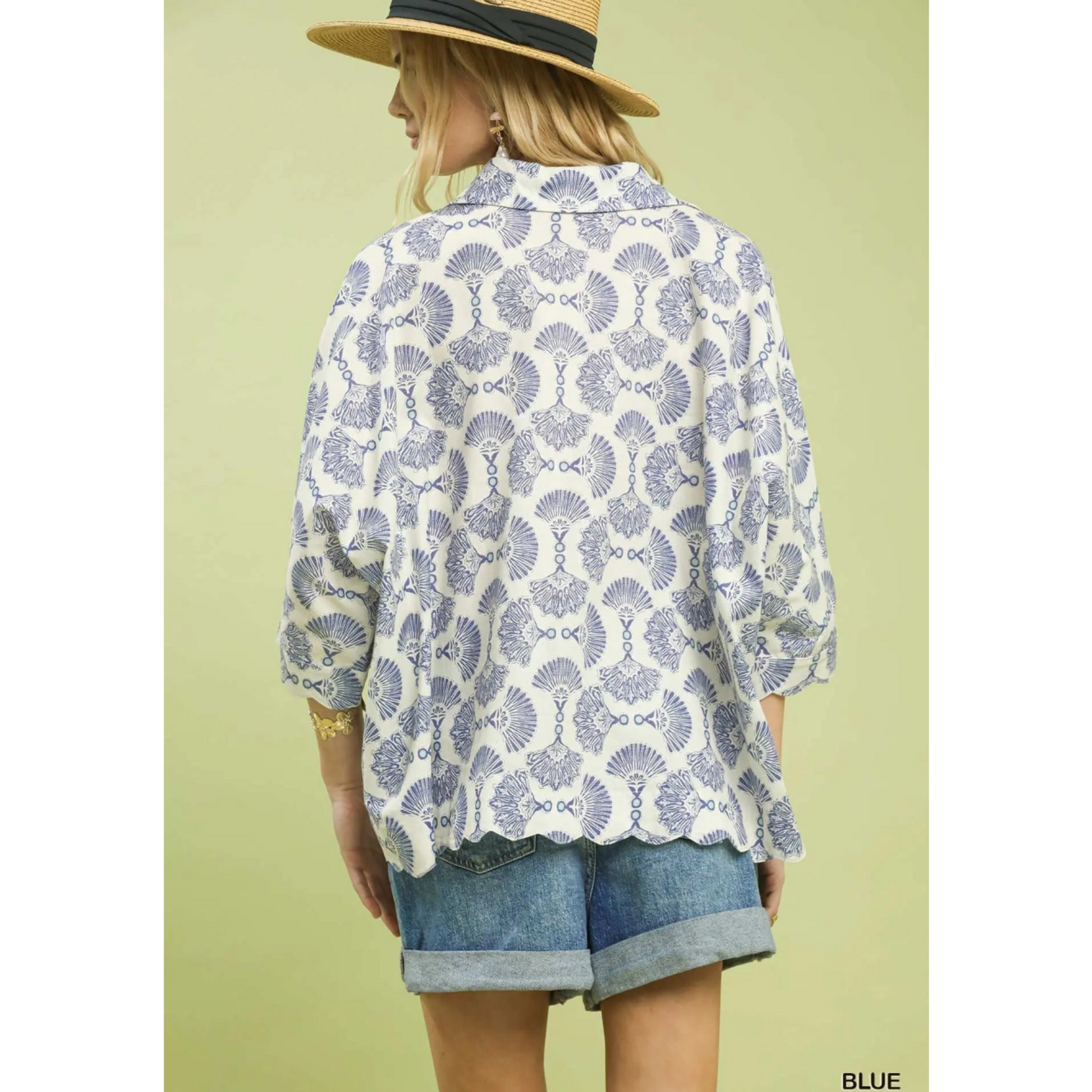 Printed Button Down Shirt - Blue