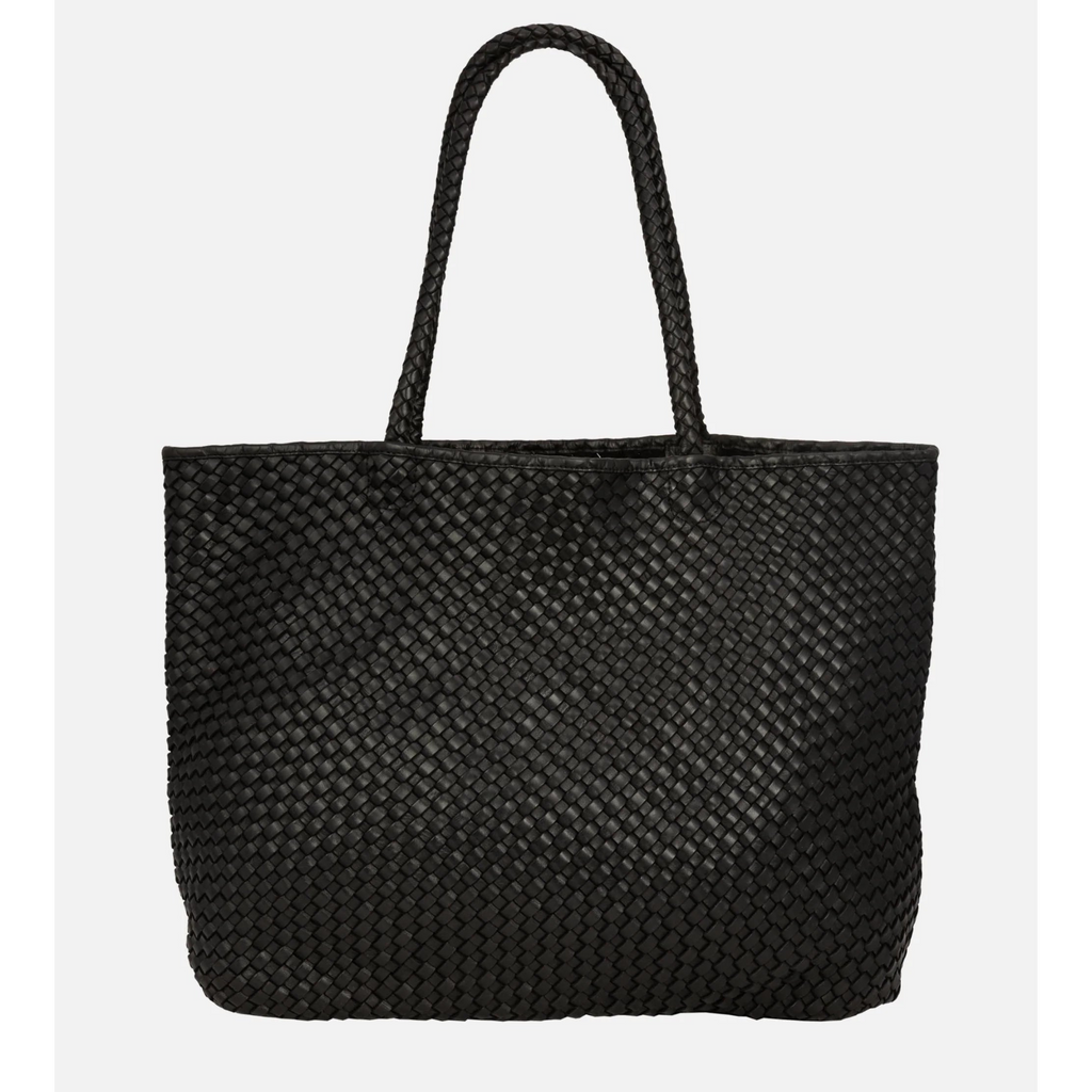 Taylor Woven Leather Tote Bag Black