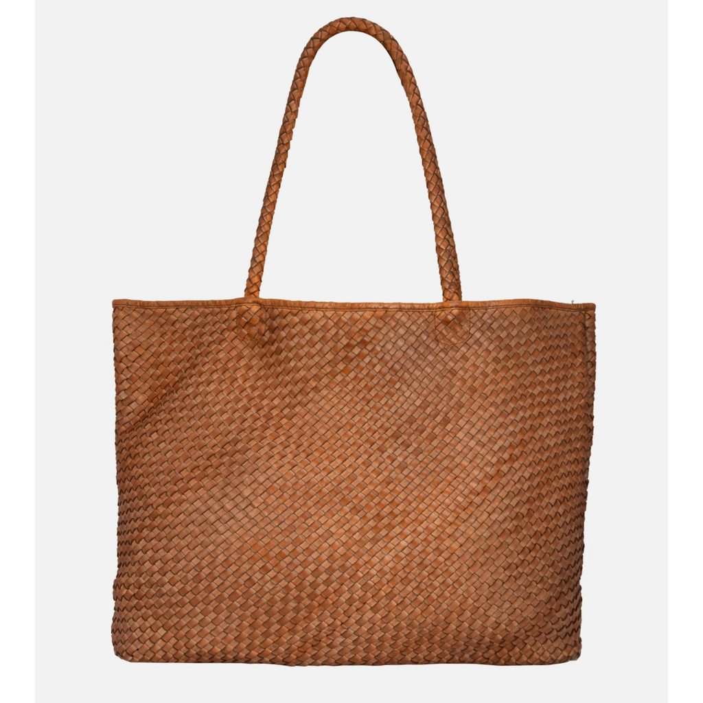 Taylor Woven Leather Tote Bag Camel
