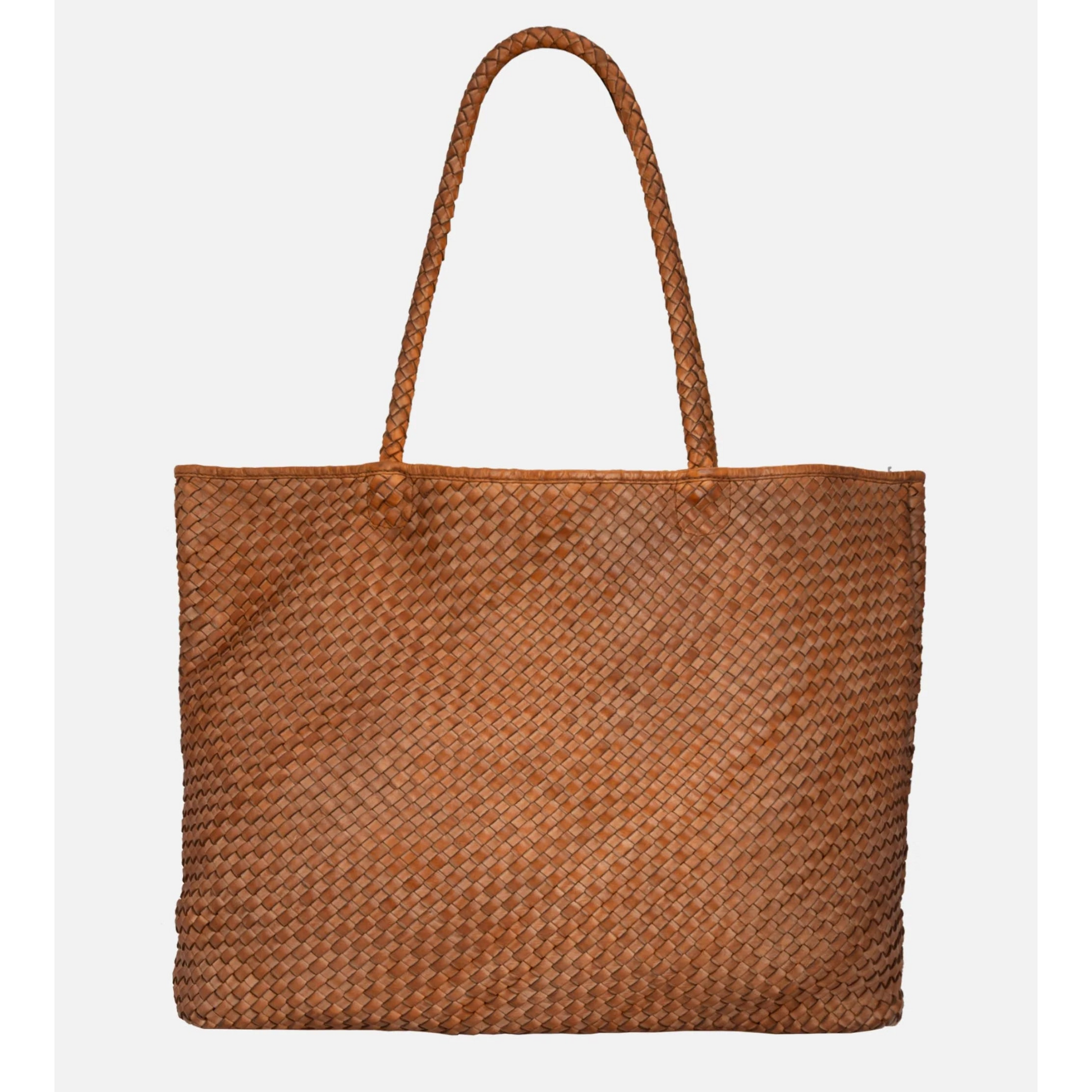 Taylor Woven Leather Tote Bag Camel