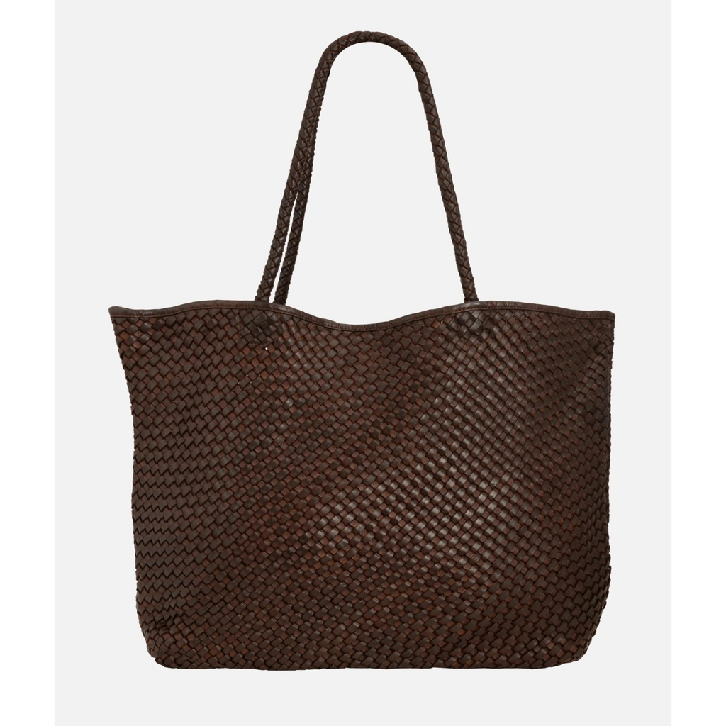 Taylor Woven Leather Tote Bag Brown