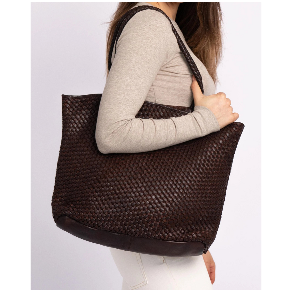 Taylor Woven Leather Tote Bag Brown