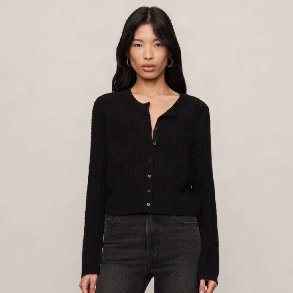 Medina Pointelle Cardigan - Black