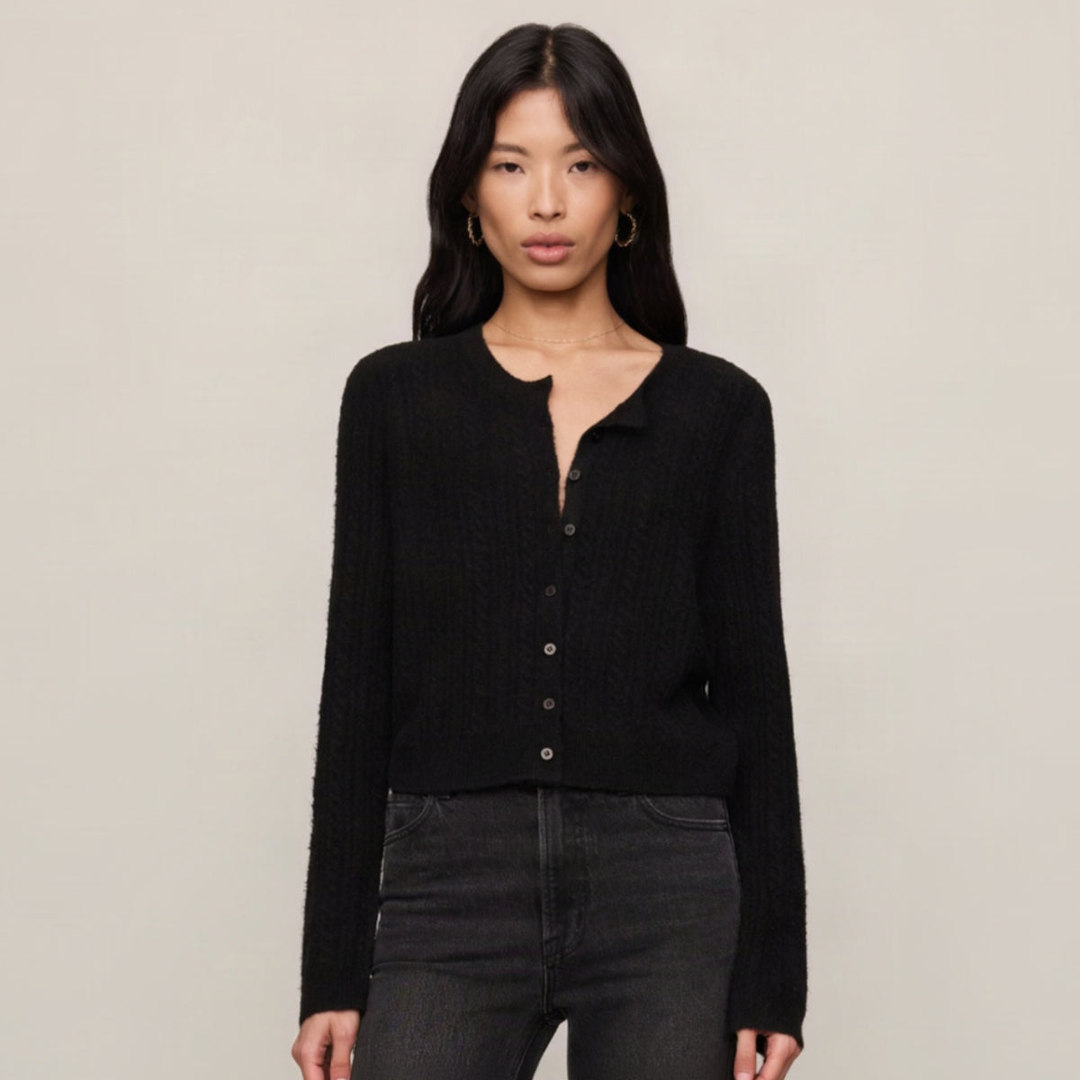 Medina Pointelle Cardigan - Black