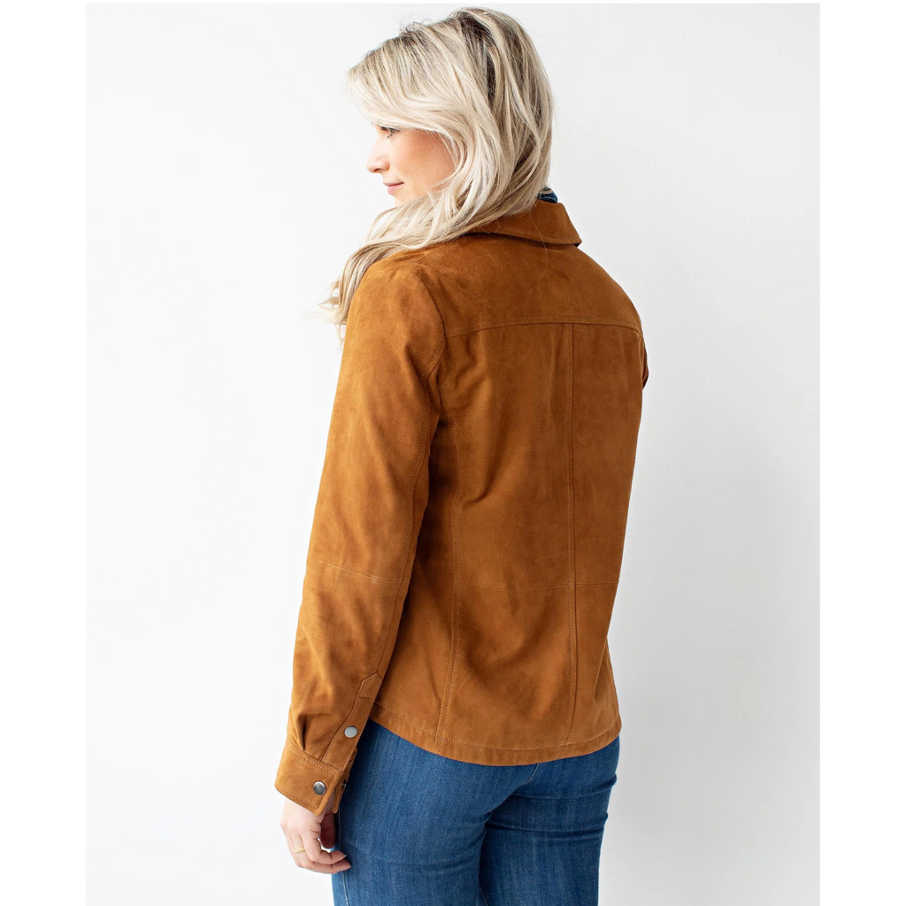 Dakota Cognac Suede Leather Shirt Jacket