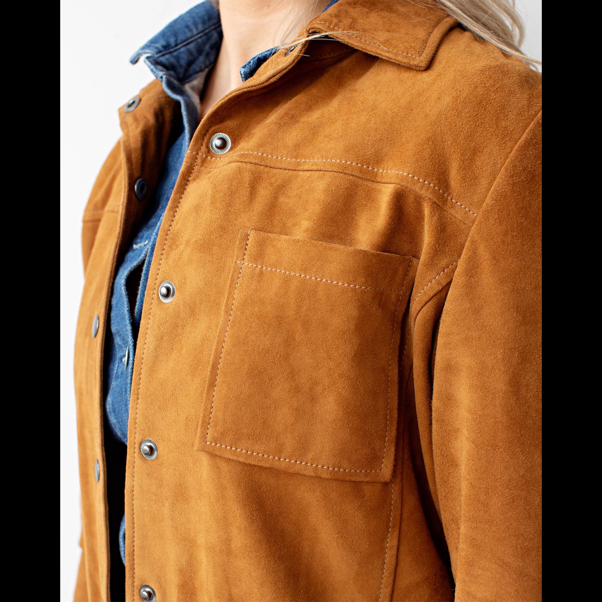 Dakota Cognac Suede Leather Shirt Jacket