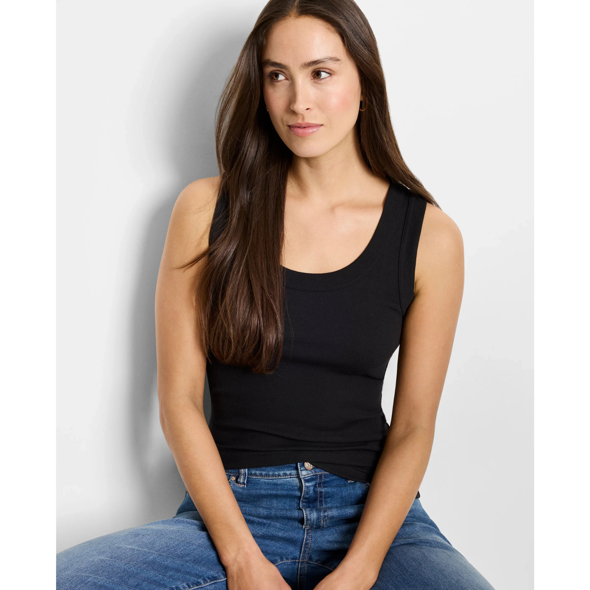 Perfect Knit Rib Scoop Tank - Black Onyx