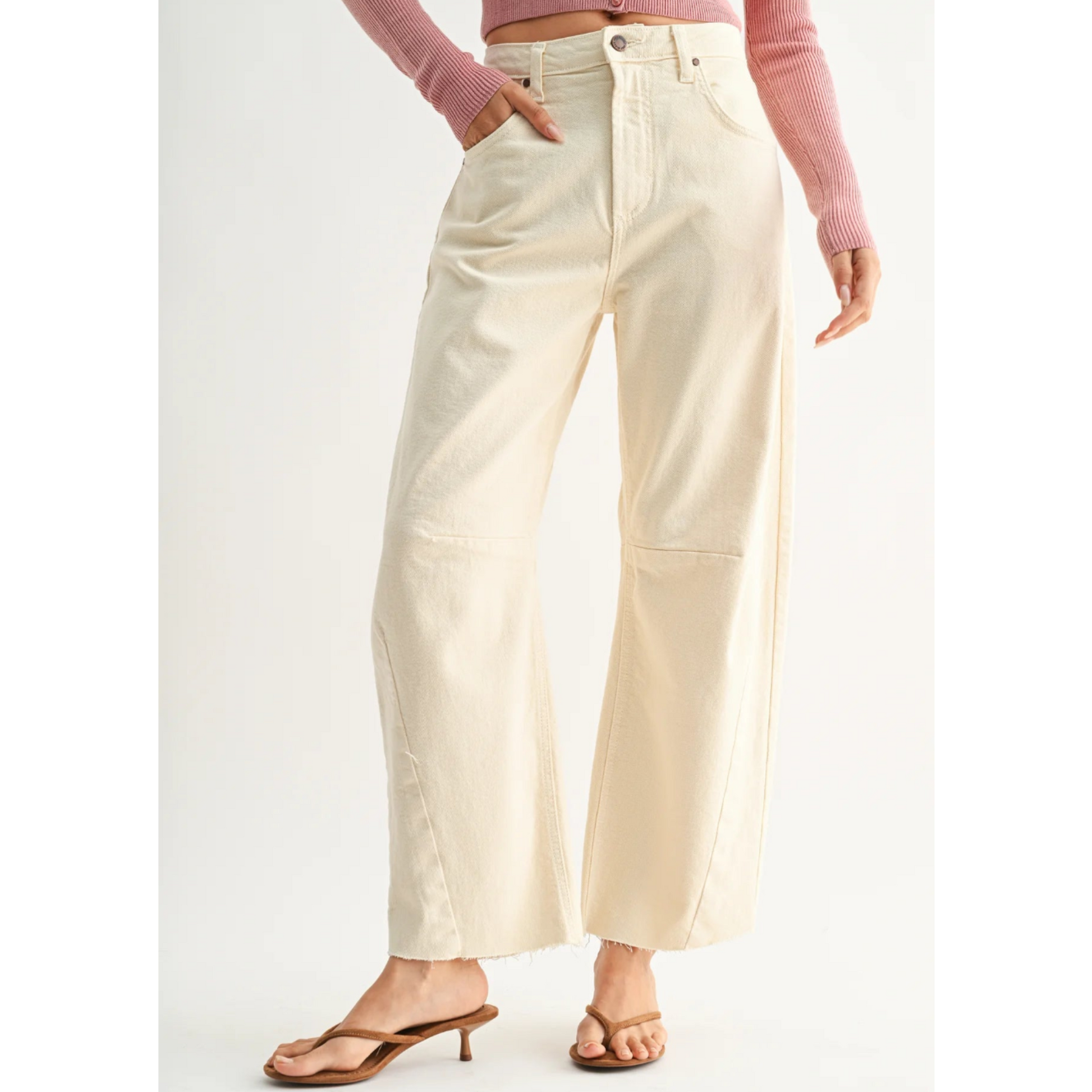 Barrel Jeans w/ Seam - Almond