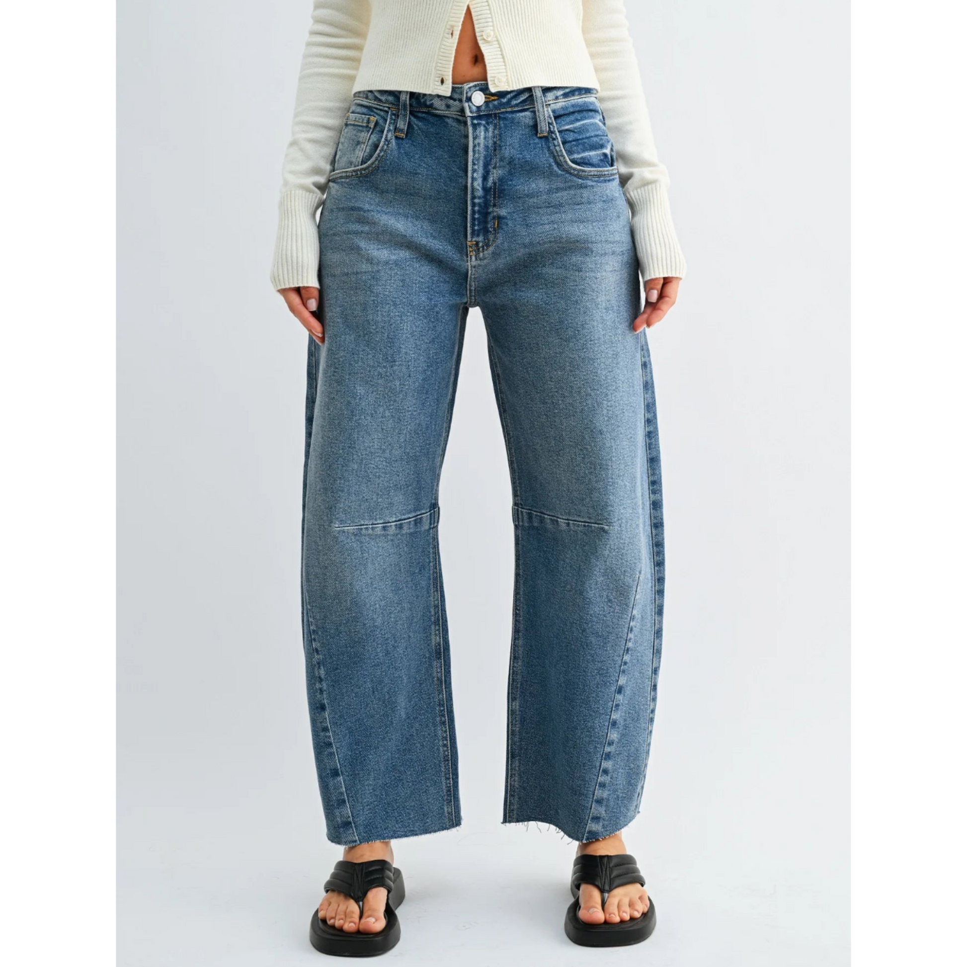 Barrel Jeans w/ Seam - Medium Denim
