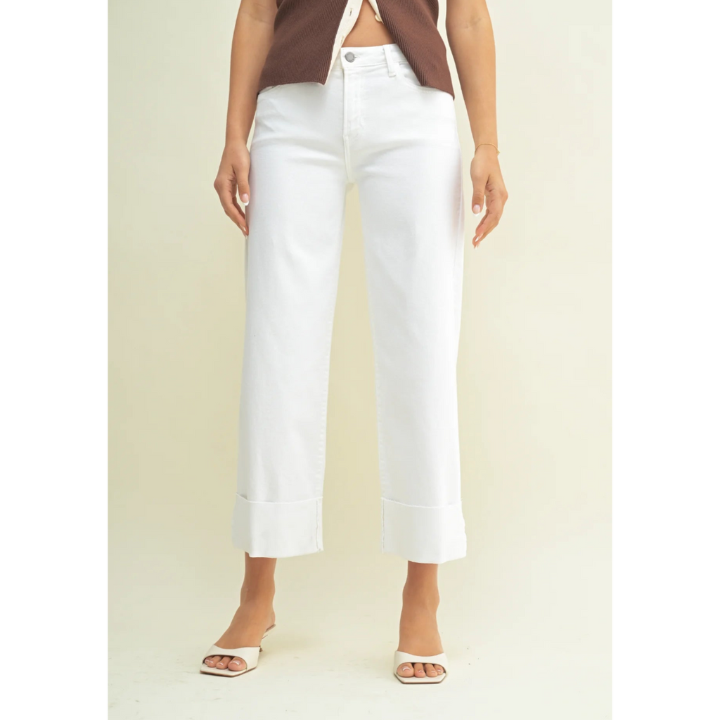 Scissor Cut Cuffed Slim Wide Leg - Optic White