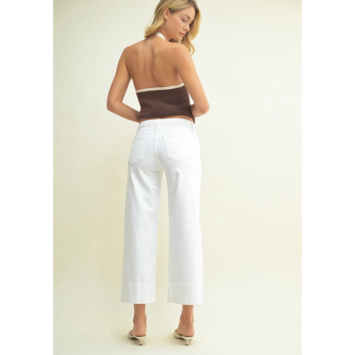 Scissor Cut Cuffed Slim Wide Leg - Optic White