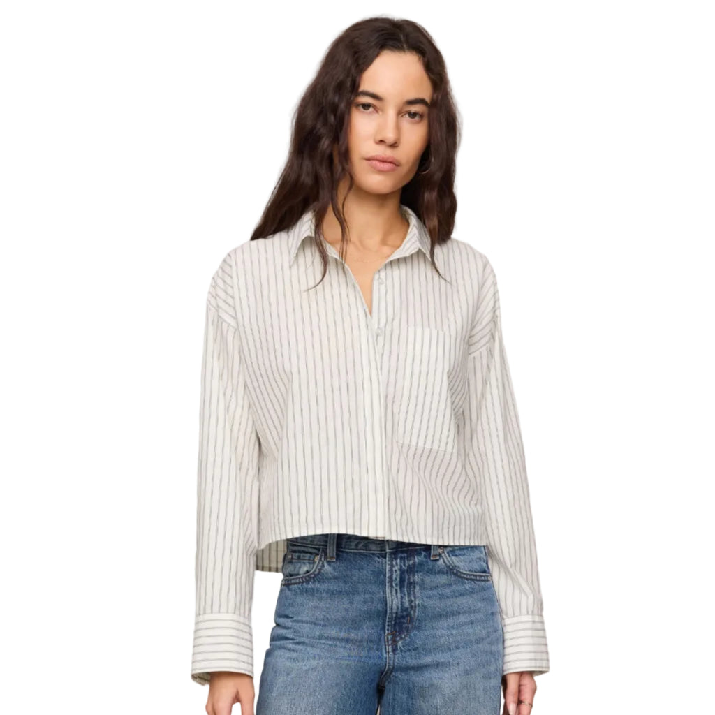 Favorite Striped Button Up Top - White