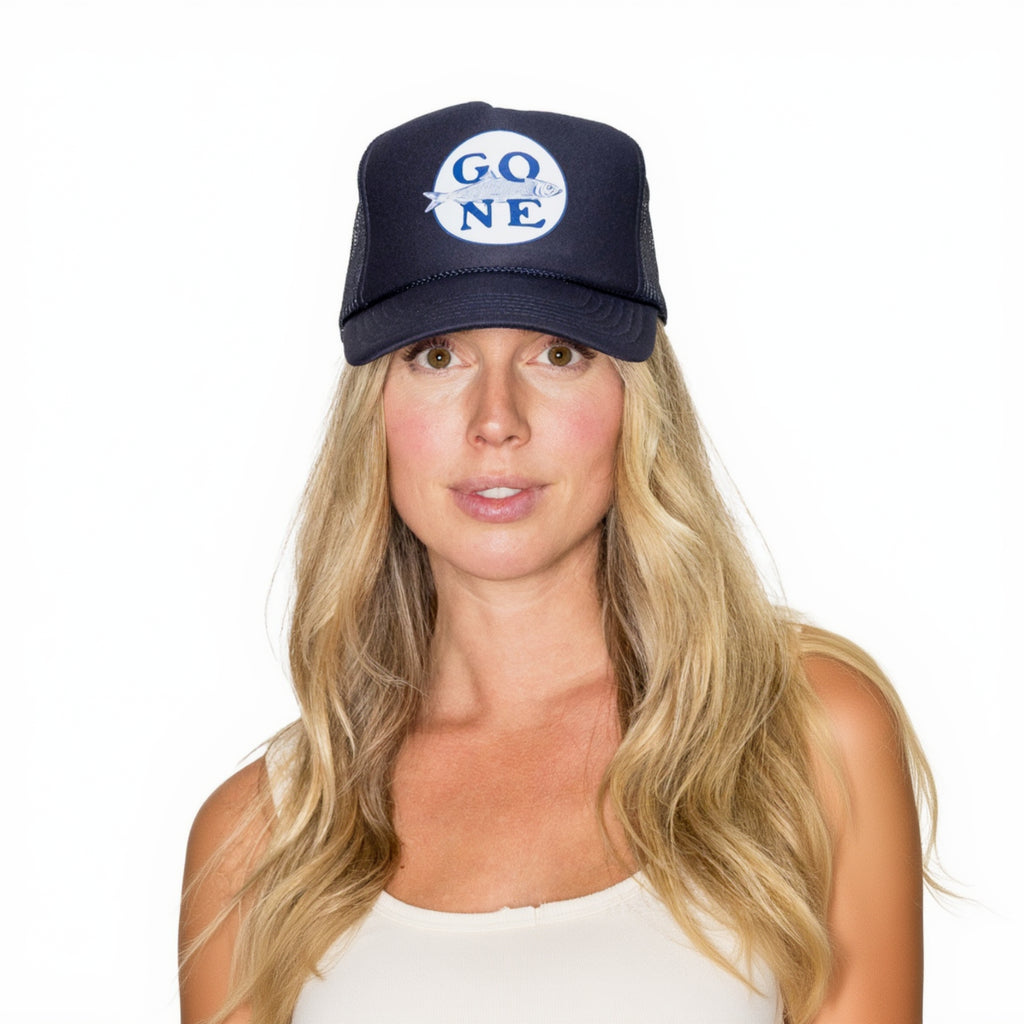 Gone Fishin Trucker Hat in Navy Split