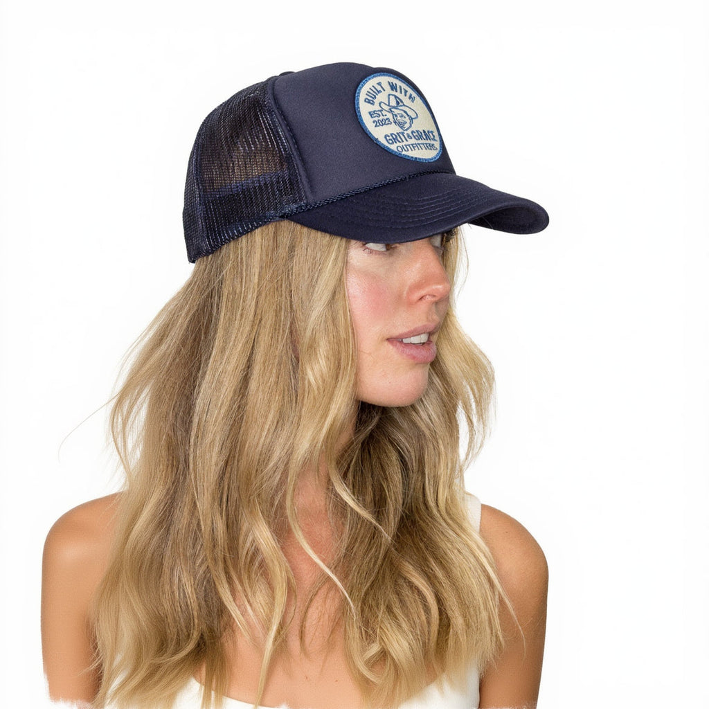 Built w Grit & Grace Trucker Hat Navy