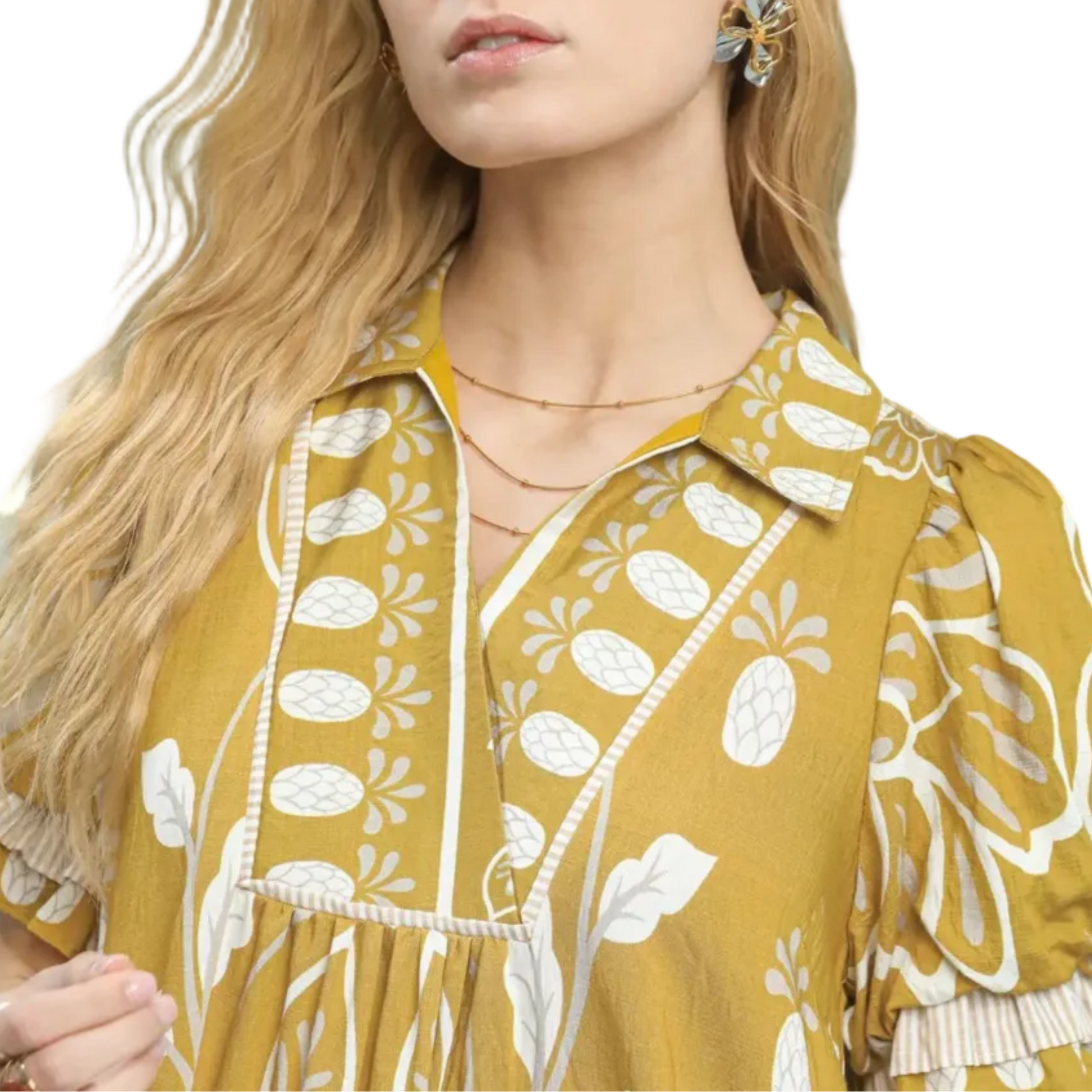 Floral Border Print Tiered Midi Dress - Honey
