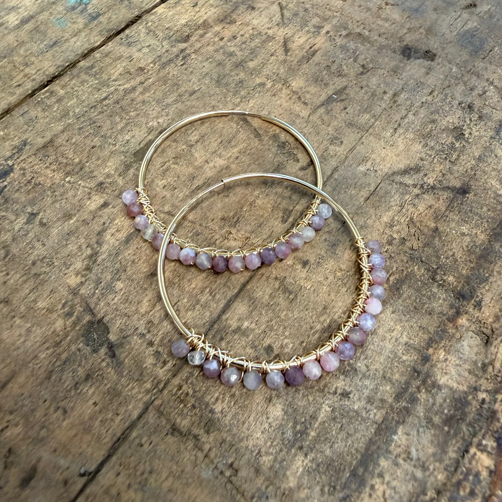 Mia Beaded Hoop - Pink Tourmaline