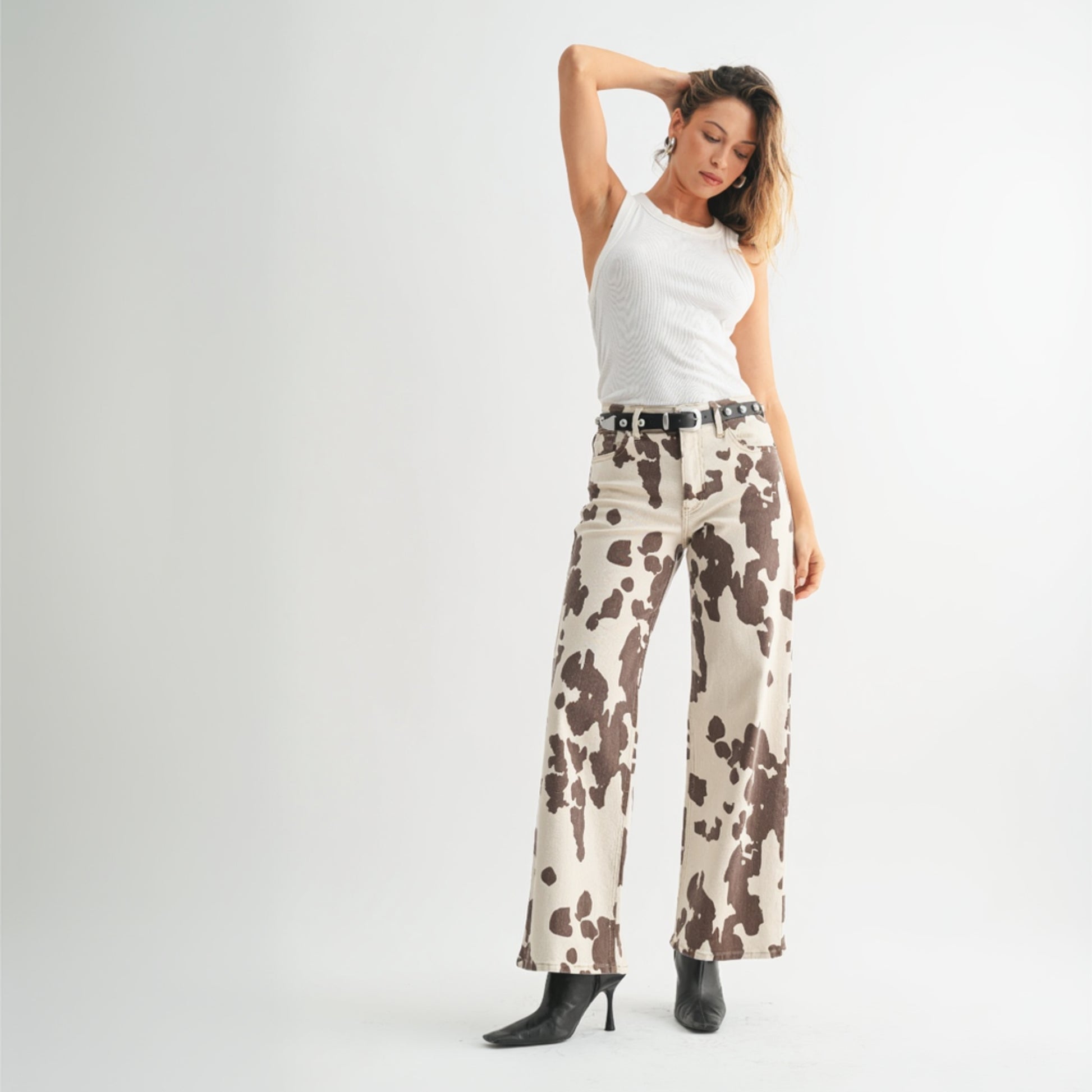 Cow Print Wide Leg Pants