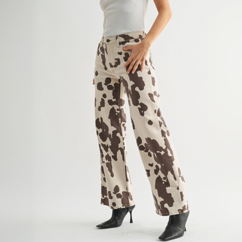 Cow Print Wide Leg Pants