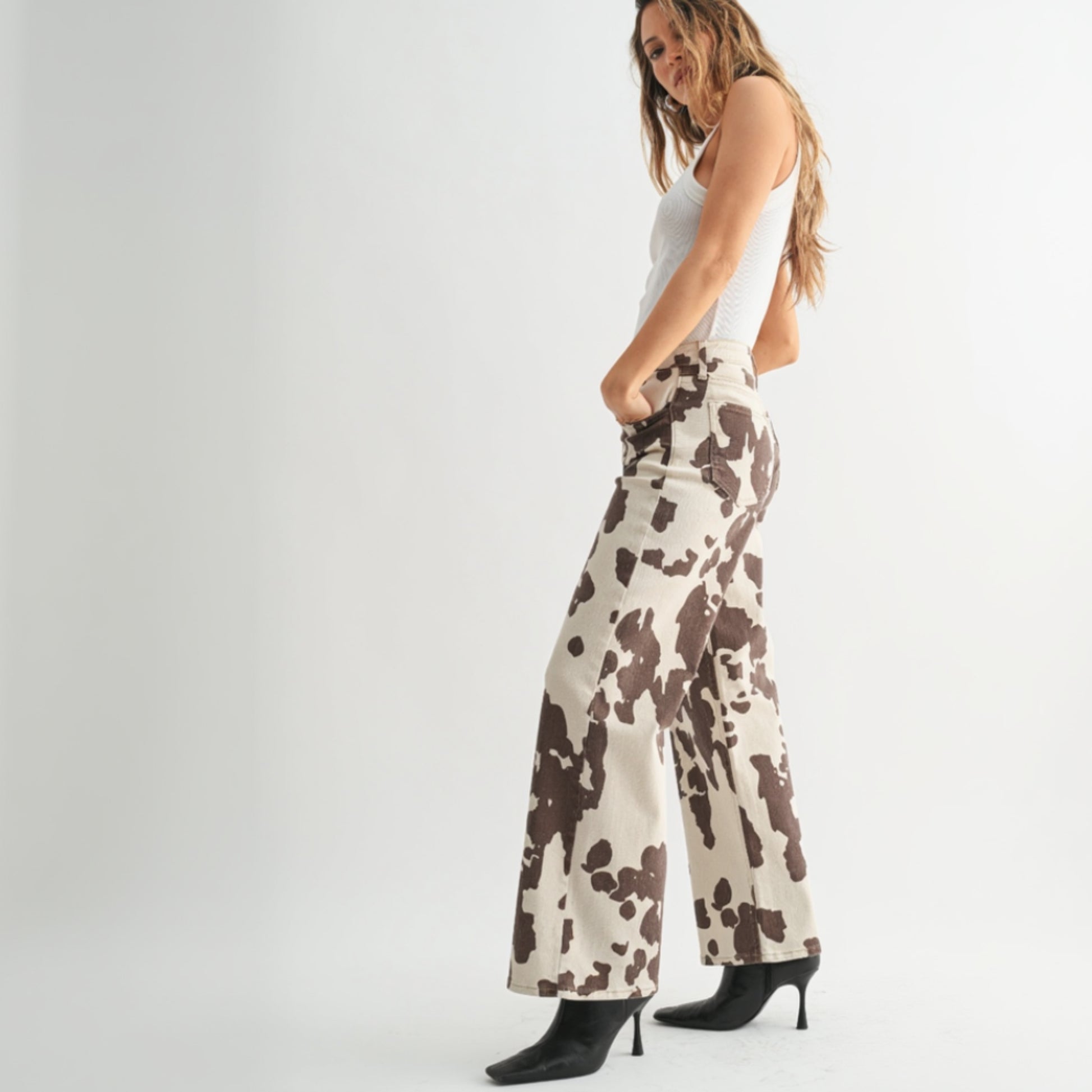 Cow Print Wide Leg Pants