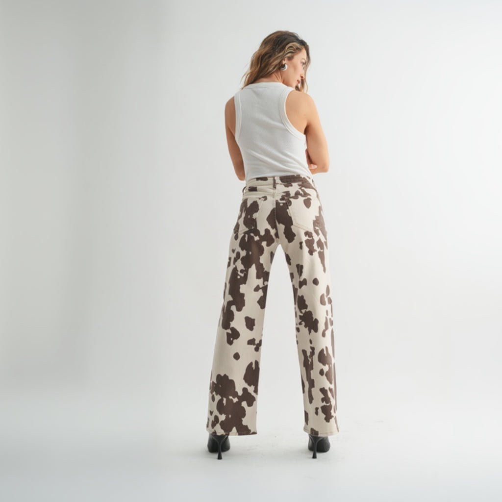 Cow Print Wide Leg Pants