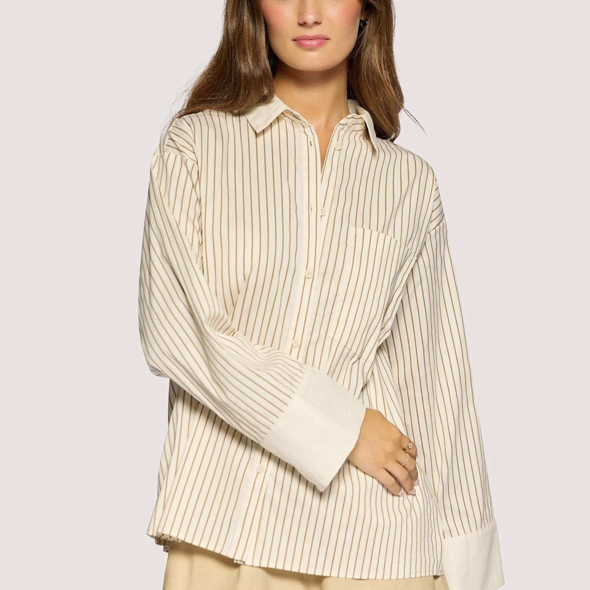 Lido Button Down Shirt - Cream Brown