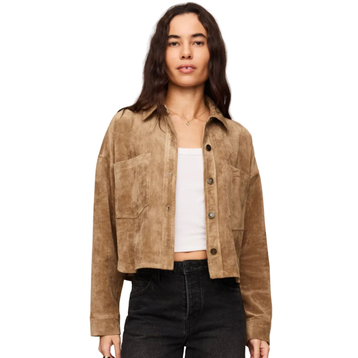 All Day Cropped Suede Jacket - Light Sand