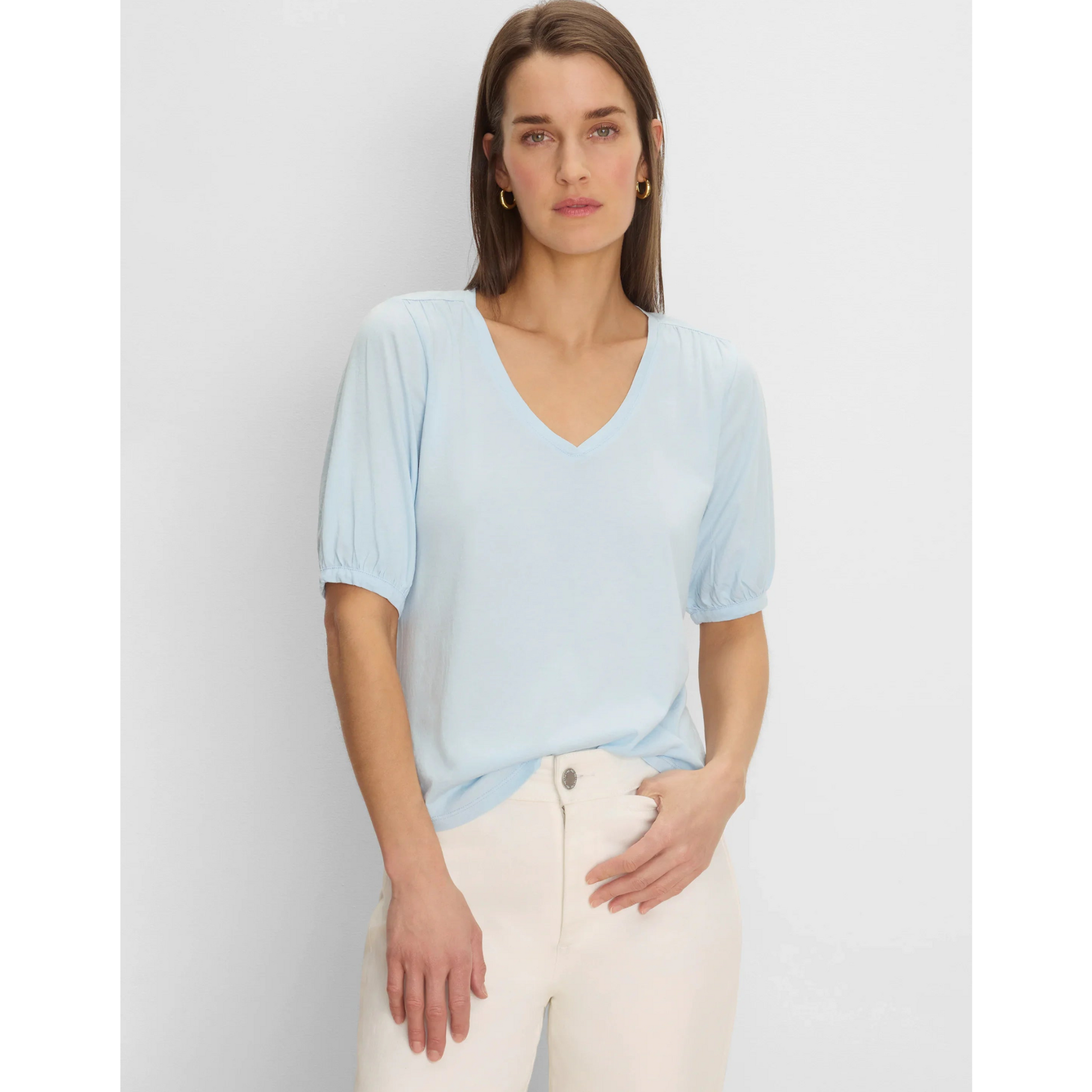 Elbow Sleeve V-Neck Tee - Crystal