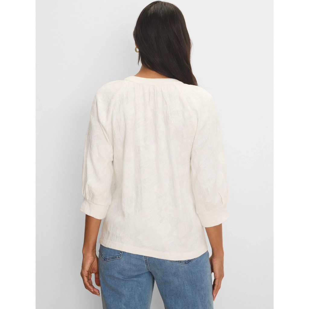 Lace Knit Split Neck Top - Paper White